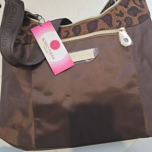 Bosisio Parini Chocolate Brown Shoulder Bag with Leopard Accent